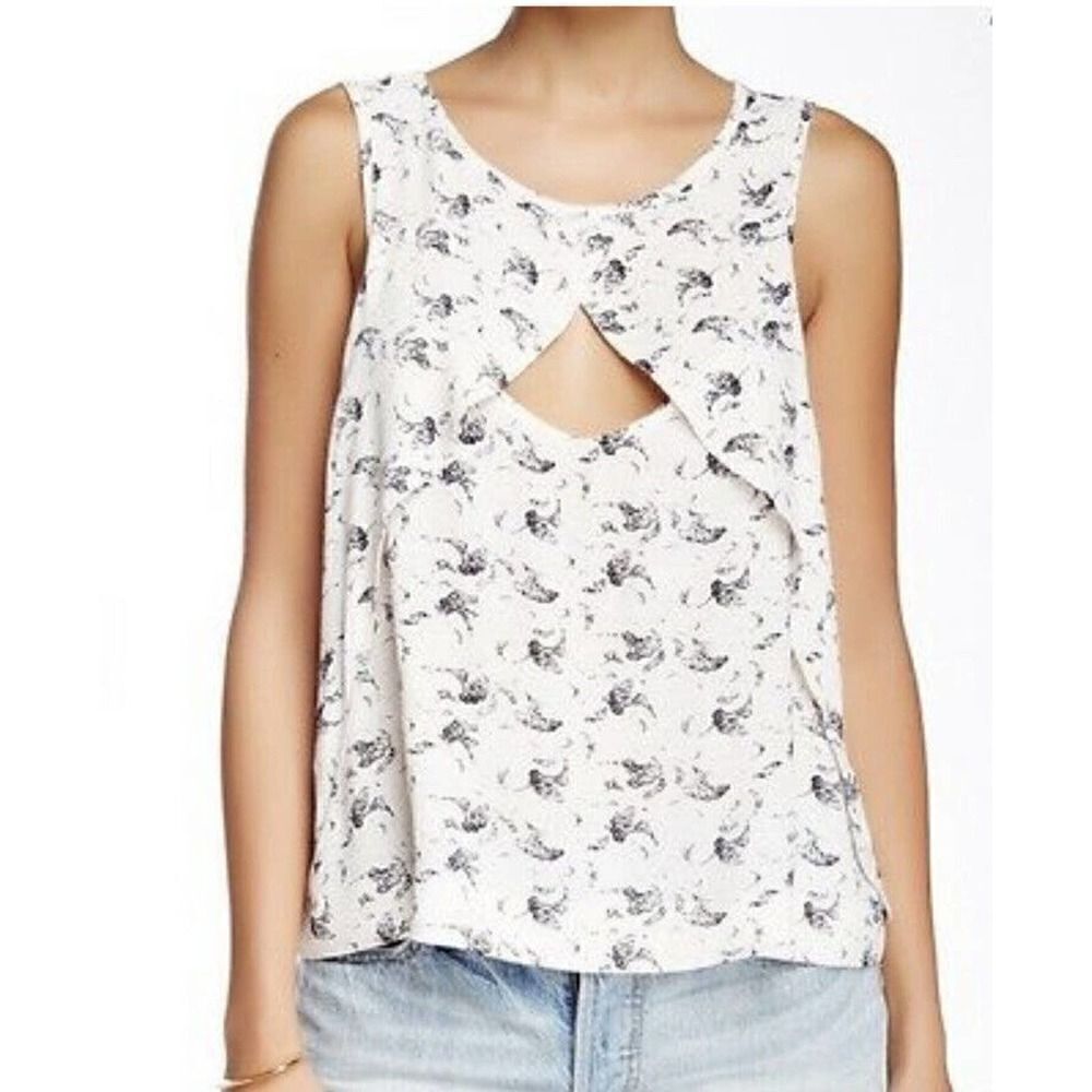 Free People Top Women’s White Black Look Through Keyhole Sleeveless Tank Small